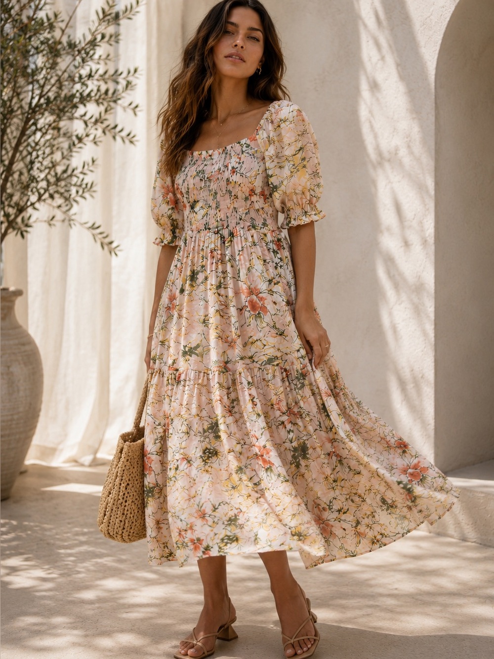 INC International Concepts Peach Floral Maxi Dress